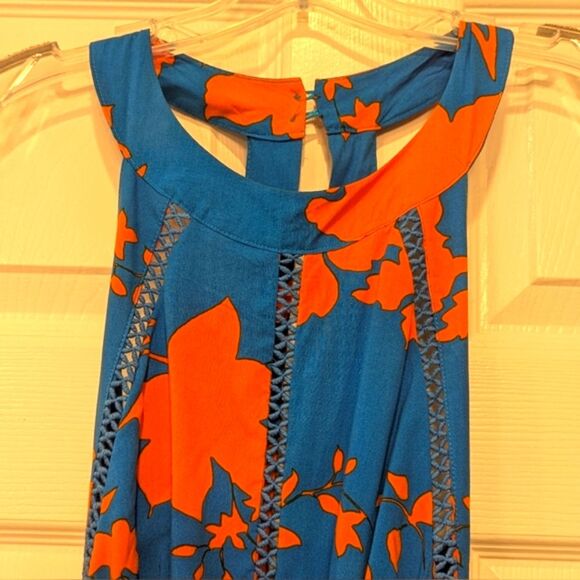 Anthropology ABEL THE LABEL Charlotte Floral Boho Halter Blue Long Maxi Dress L - Picture 5 of 10